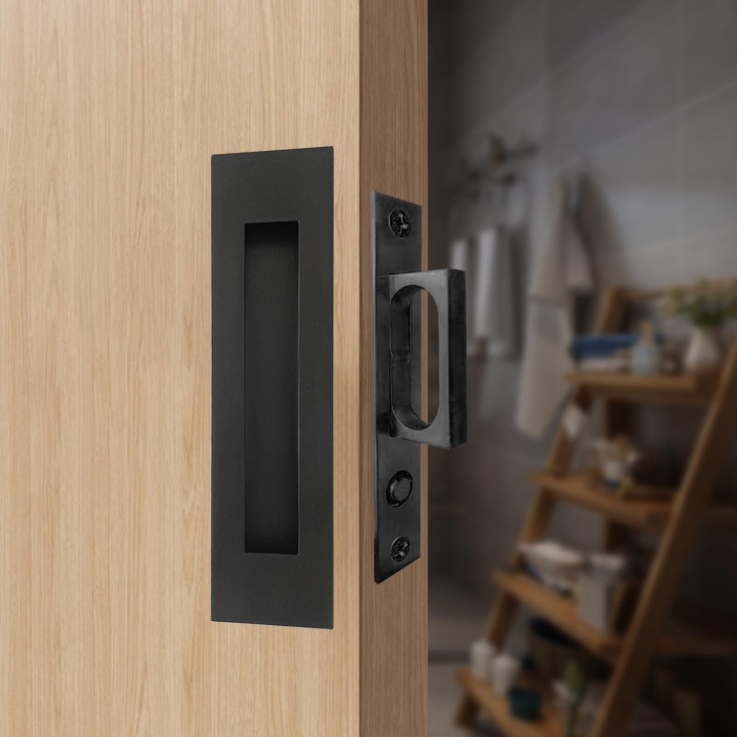 senharvest Recessed Finger Flush Pulls with Edge Pull -Sliding Closet Door Handles Hardware Suitable for Pocket Door,Closet Door,Sliding Doors, Barn Door Handle (Black, 7Inch)