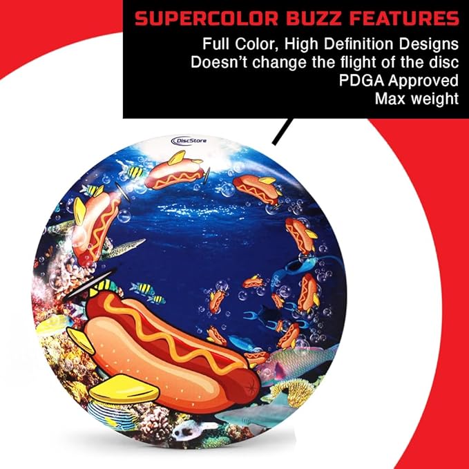 Discraft ESP Buzzz Supercolor Midrange Disc Golf Disc - Custom Design Discraft Discs - Straight Flying and Great for All Skill Levels - Free Mini Marker Included