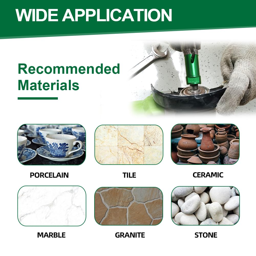 KURSTOL Tile Hole Saw Kit - 11pcs Diamond Core Drill Bits 6/6/25/35/50/65/75/102mm+2" Beveling Chamfer Bit+4.5" Blade Cutting Disc+SDS Shank to 5/8-11" Thread for Porcelain Ceramic Granite Marble