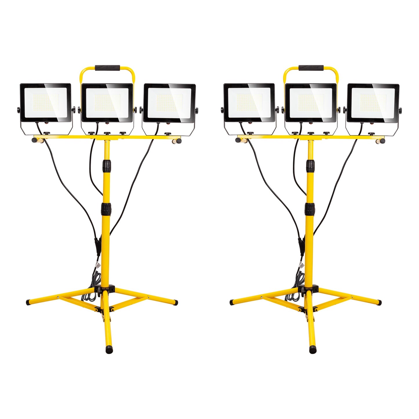 30000 Lumen Work Lights with Stand, 300W Three Head LED Work Light, Waterproof Lamp with Individual Switch, Adjustable Metal Telescoping Tripod（2 Pack）