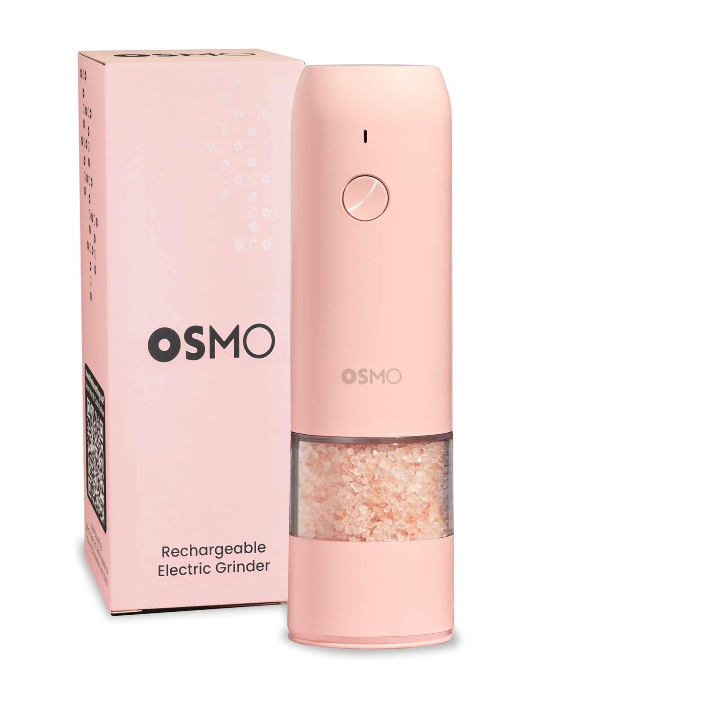 Osmo Rechargeable Electric Pepper Grinder - Adjustable Coarseness, LED Light, Ceramic Core, Battery Operated Mill, One Button Operation for Gourmet Cooking