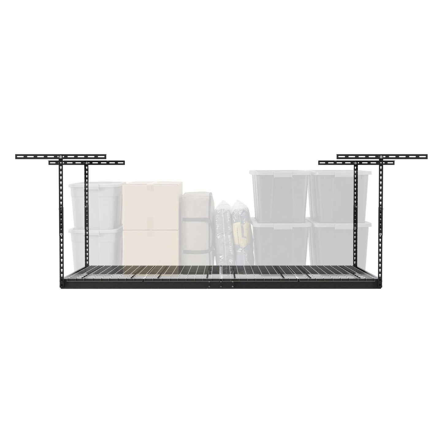 MonsterRax Overhead Garage Storage Rack - 4 x 8 Ceiling Racks for Garage, Organization Shelving, Hanging Shelf, Grey, 24"-45" Height Adjustment