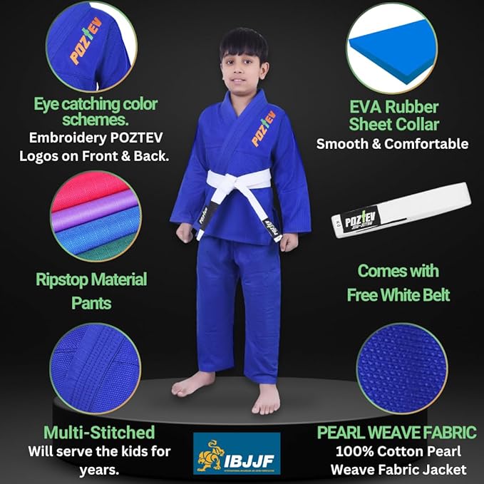 Kids Brazilian Jiu Jitsu Gi For Kids BJJ Gi Youth Grappling Kimonos Preshrunk Lightweight Martial Arts Uniform