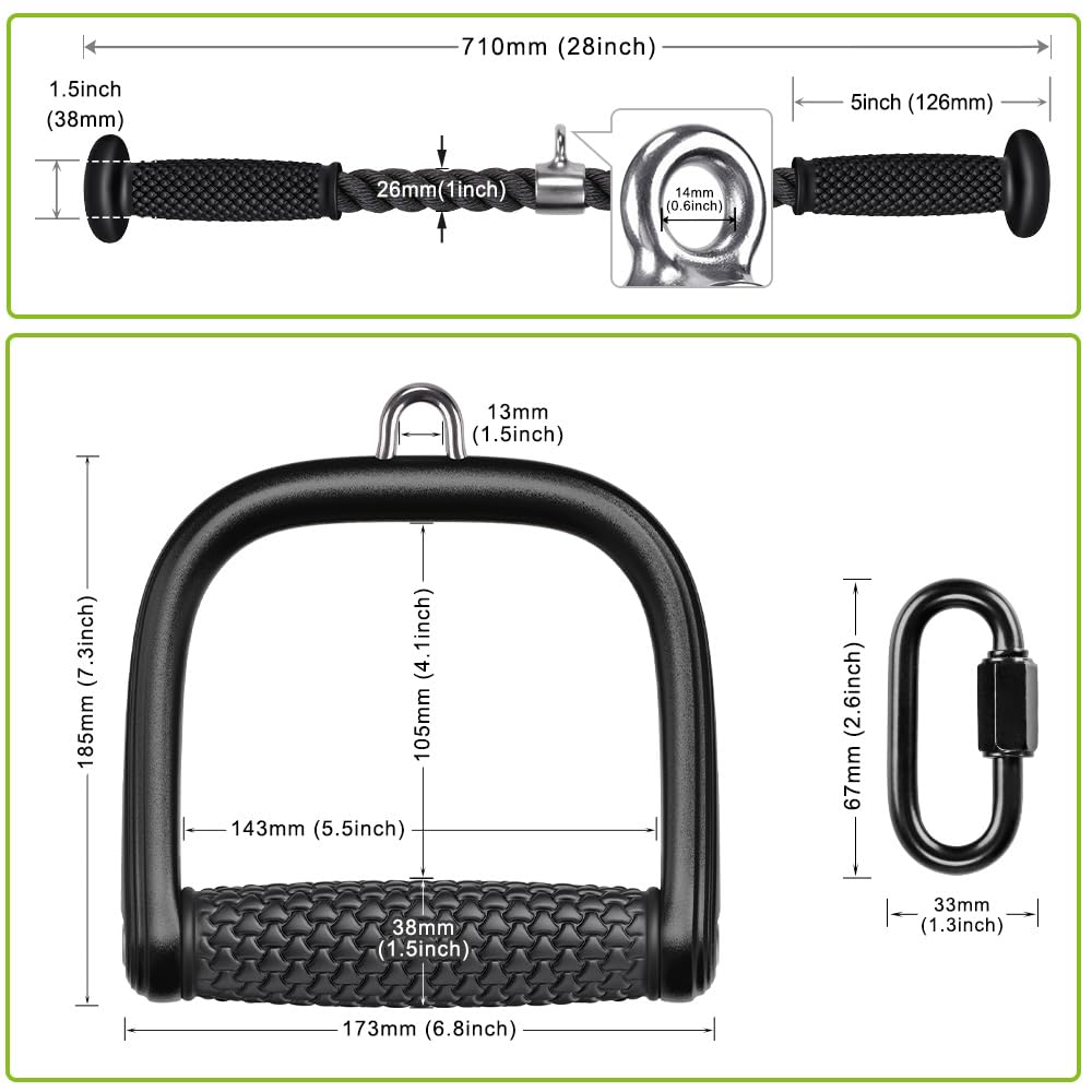 Kipika Tricep Pull Down Attachment - Cable Machine Accessories for Home Gym with 28" Nylon Tricep Rope and 2 D Handles