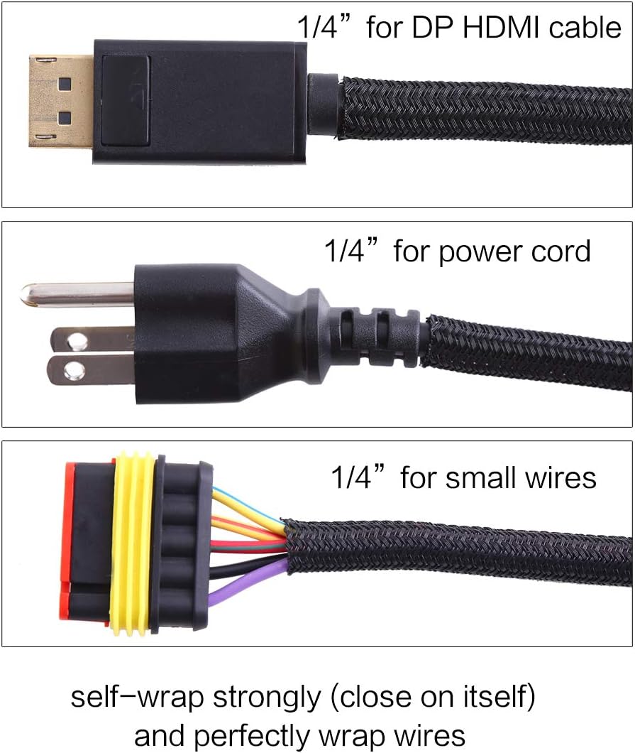 Alex Tech 25ft 1/4 inch - Cord Protector Wire Loom Tubing Cable Sleeve Split Sleeving For USB Cable Power Cord Audio