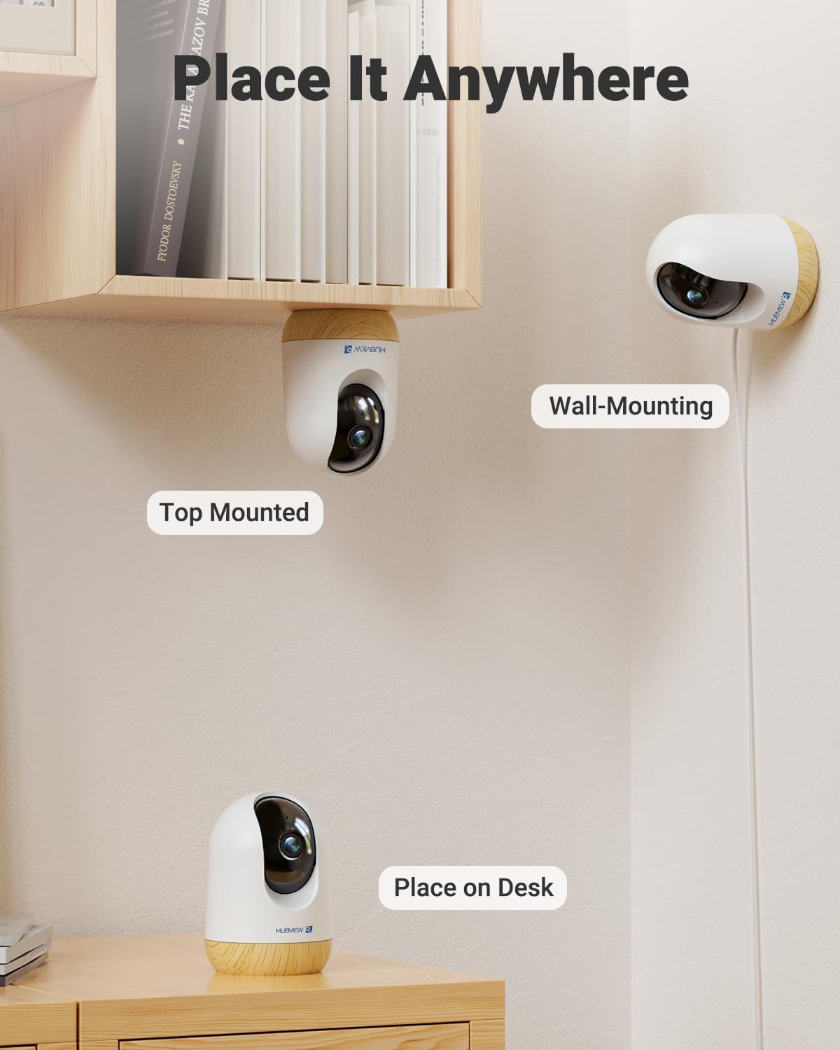 MUBVIEW 5MP 5/2.4G Plug-in Indoor Security Camera no Subscription, WiFi Pet Cam Indoor with Phone App, Dog Camera