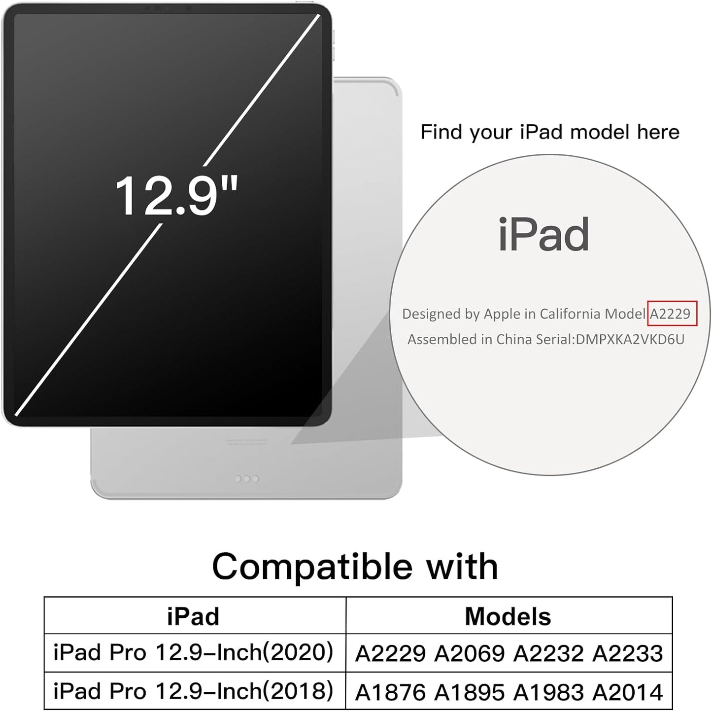 JETech 12.9-Inch (2020/2018 4th/3rd Case for iPad Pro Model, Generation), Compatible with Pencil, Cover Auto Wake/Sleep