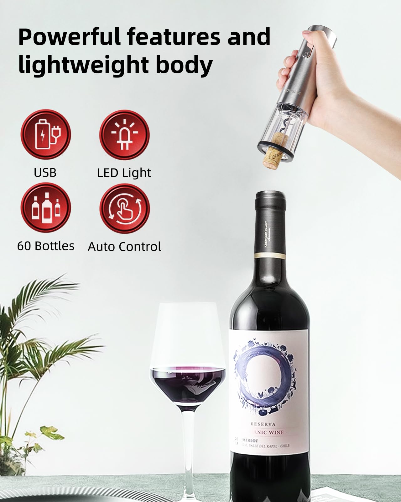Rechargeable Electric Wine Gift Set - Aerator, Vacuum Stoppers, Foil Cutter and Bottle Opener for Home Bar and Outdoor Parties (Silver, Wine Opener Set)