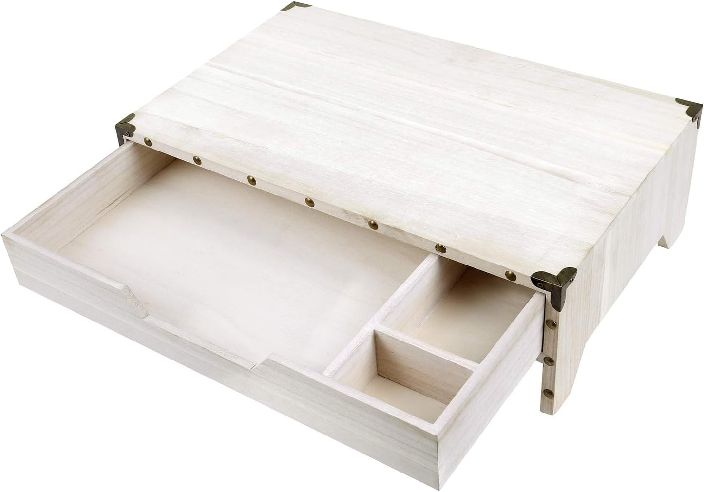 2 Organizer,16 1/2 10 1/4 5 1/8 Ikee Design Wooden Tier Monitor Stand with Drawer,Wood Desktop Stands for Laptop ,TV
