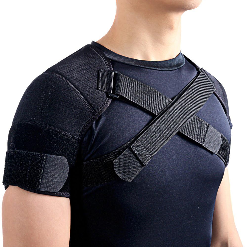 Kuangmi Double Shoulder Support Brace Strap Wrap Neoprene Protector,M