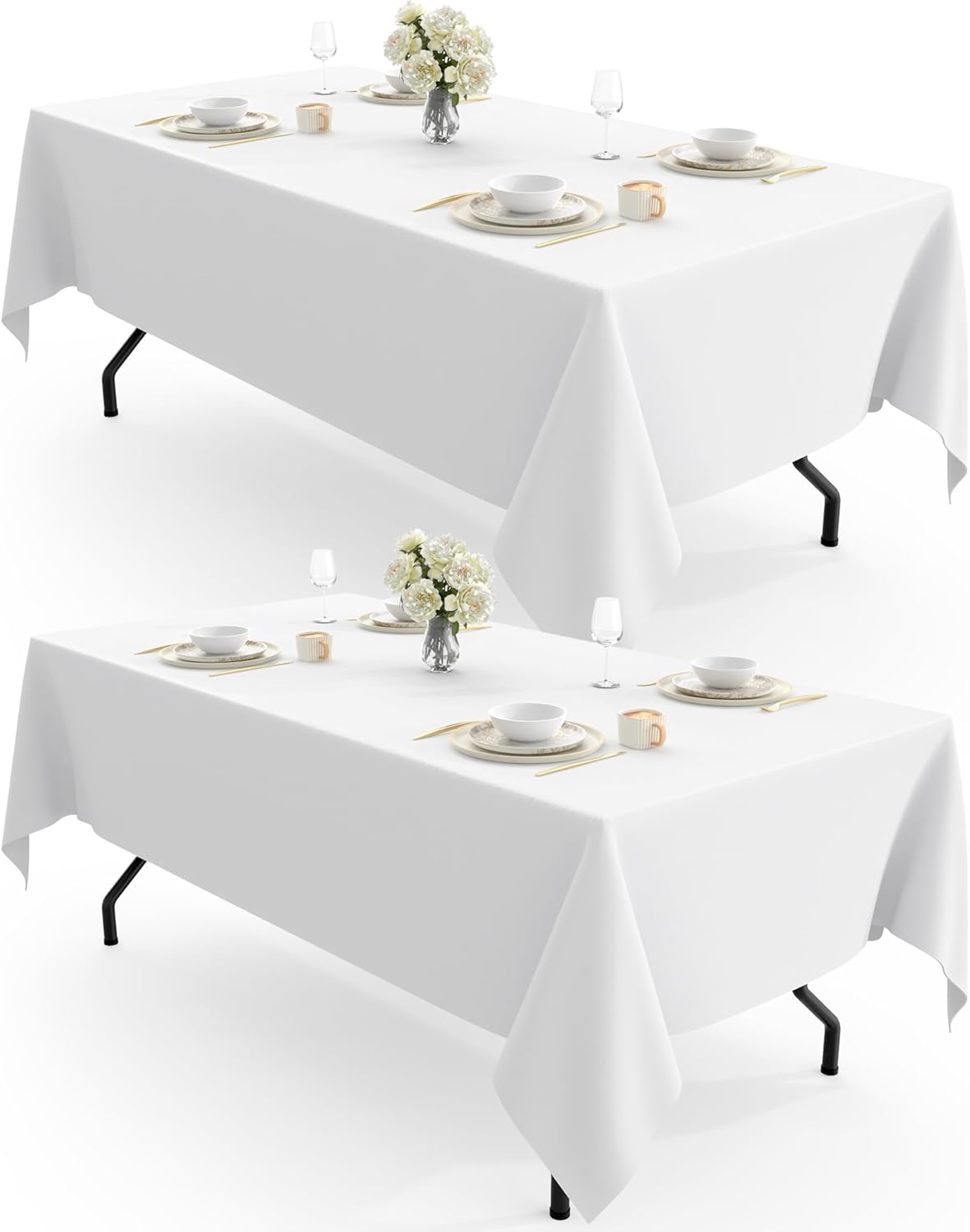 Pureegg Rectangle Tablecloth - Durable 60" x 102" Polyester for Outdoor Parties & Weddings | 2 Pack, White