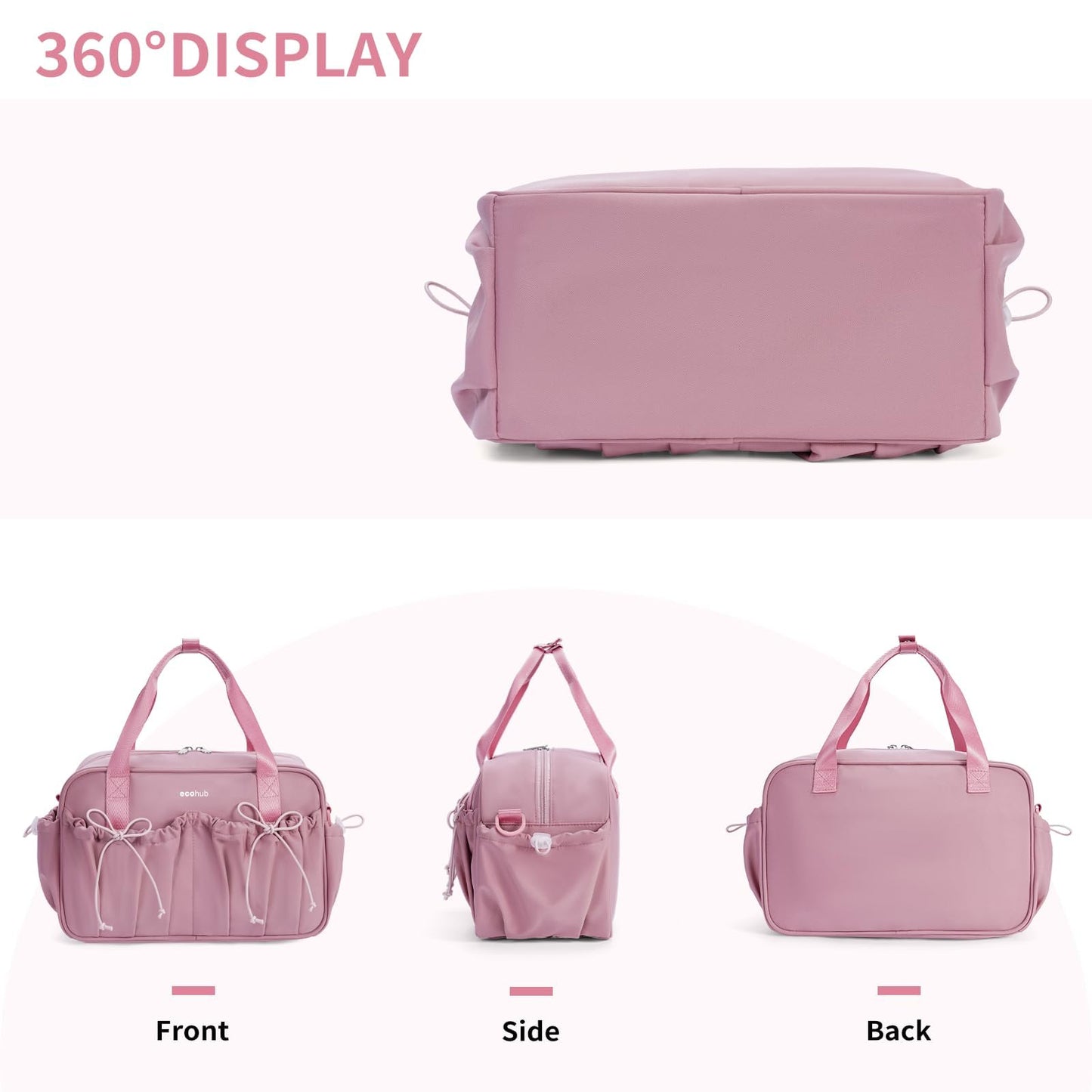 ECOHUB Small Gym Bag for Women, Mini Gym Duffle Bag with Wet Compartment, Bowknot Sports Bag, Cute Gym Tote Bag Dance Yoga Workout Travel Bags Pink