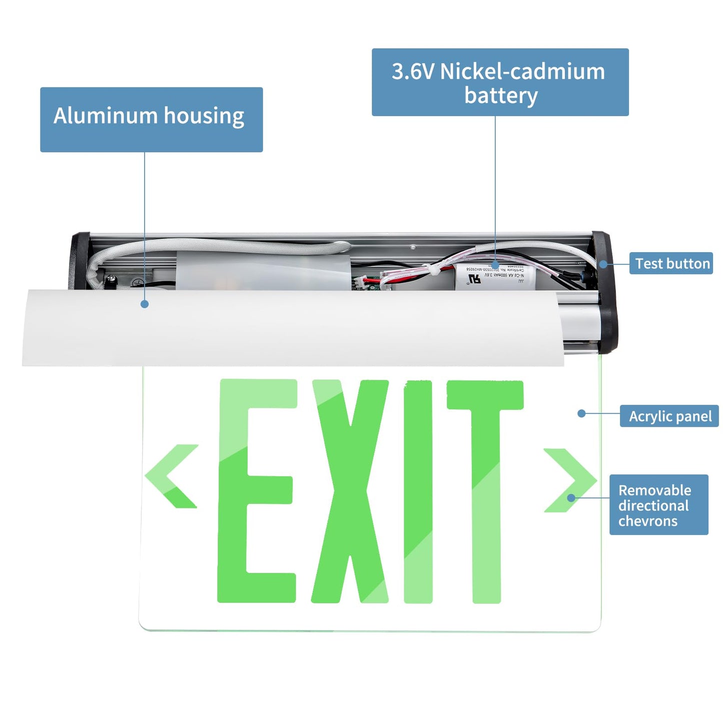 TANLUX Green Exit Signs for Business, LED Edge Lit Exit Sign, UL 924, Hardwired Emergency Exit Lights with Battery Backup, Aluminum Housing with Rotating Acrylic Clear Panel, AC 120/277V, 4 Pack