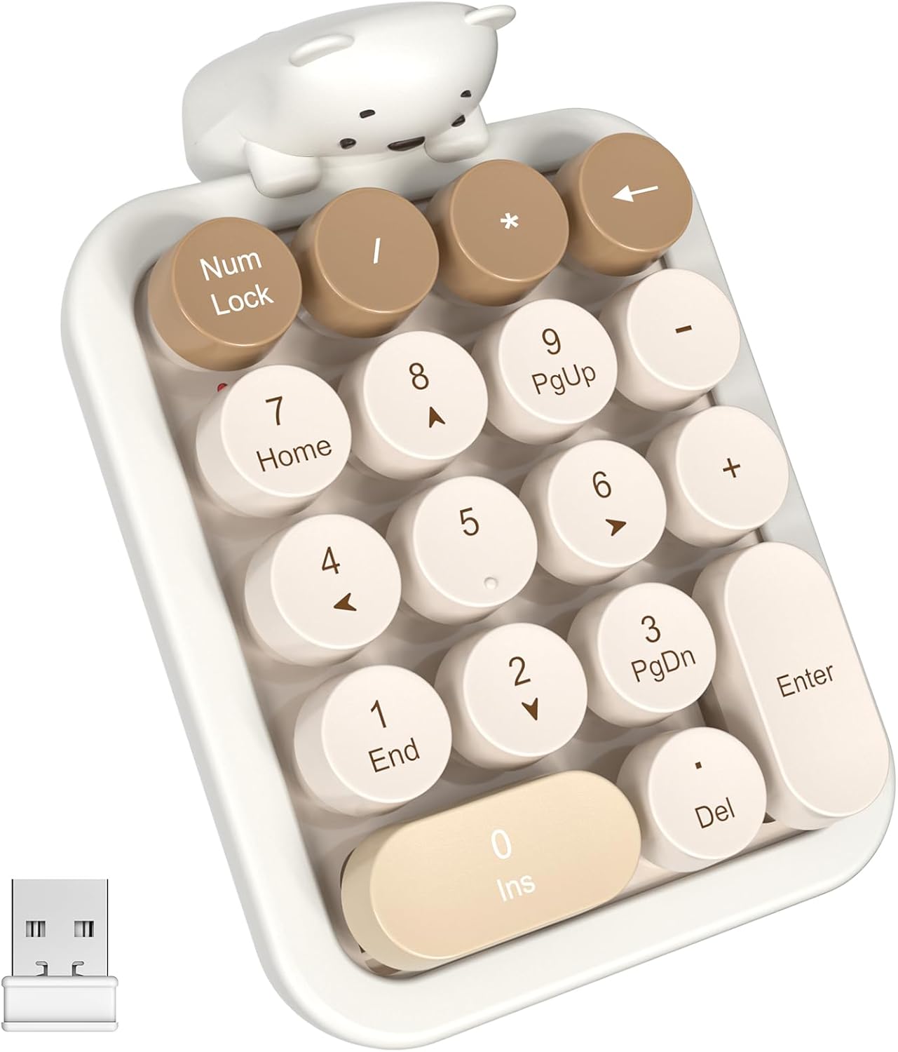 MOFII 18 2.4G Accounting 10 Wireless Number Pad with Bear - Mixed Milktea Numeric Keypad Keys Round Keycap Colorful