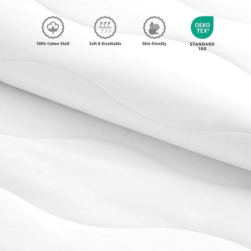 Cooling Breathable Queen Mattress Protector - Soft Quilted Cotton, Noiseless Fitted Cover, Fits Up to 22” (60x80, White)