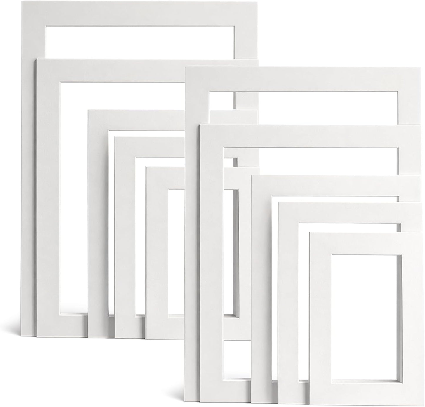 Xelsluthe 10 Pack 6,7,8,10, 11.6 Inch Picture Mats for Frames, Picture Frame Mats Core Bevel Cut Mat Board Show Kit