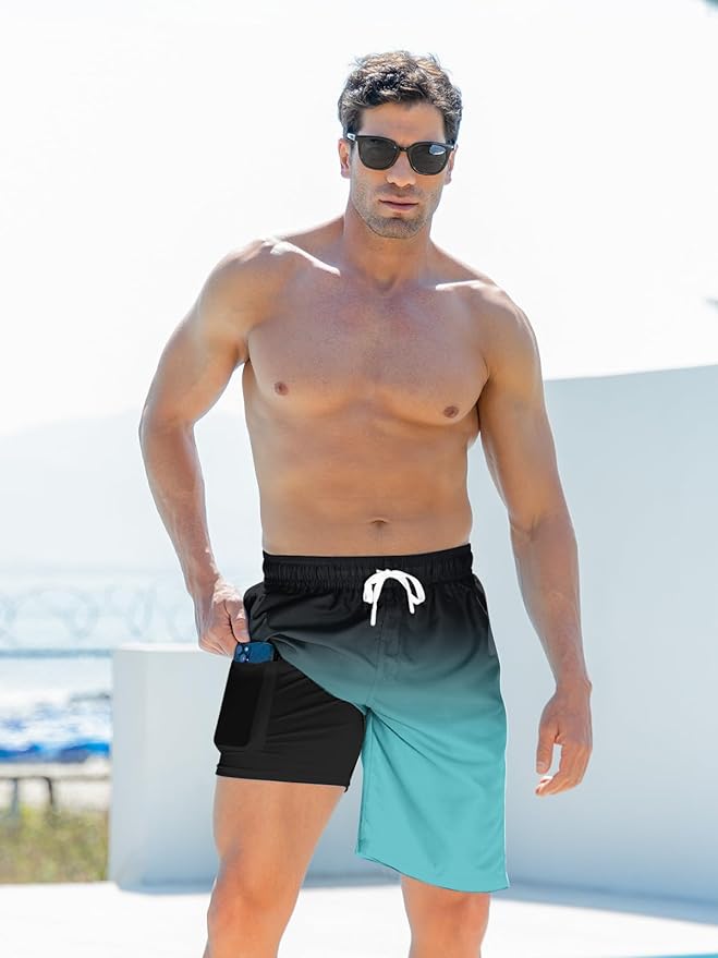Goodstoworld Mens Swim Trunks with Compression Liner 9'' Inseam Quick Dry Swimsuit Shorts M-3XL