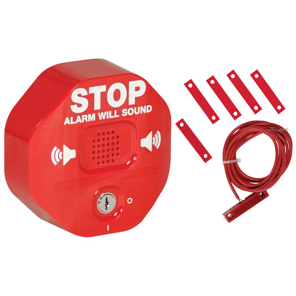 Safety Technology International, Inc. STI-6402 105 dB Exit Stopper® Multifunction Door Alarm for Double Doors with on/Off Switch and 9 Volt Battery, red