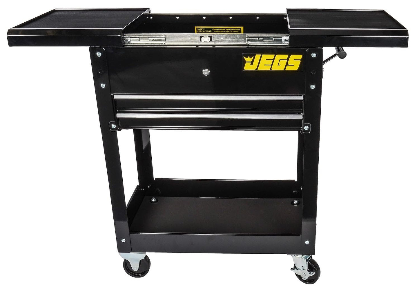 JEGS Heavy-Duty Tool Box Cart | 220 LBS Capacity | Uses Four 4" Caster Wheels | Includes 2 Keyes and 6 Drawer Liners | Black with JEGS Logo | 2 Locking Drawers | Sliding Top