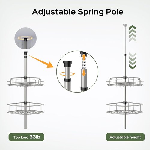 HAMITOR Shower Caddy Tension Pole - 4-Tier Rustproof Bathroom Organizer | Adjustable No-Drill Shelf - 47-123 Inch