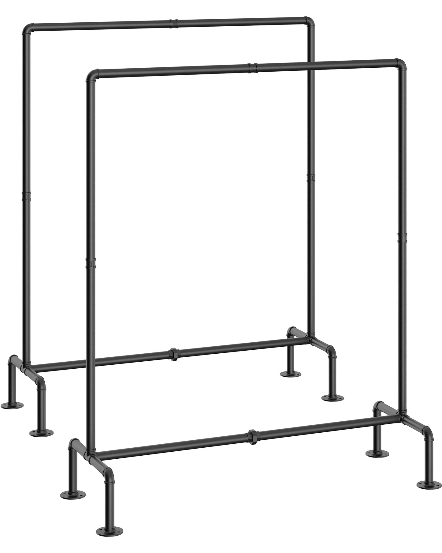 OROPY Industrial Pipe Clothing Rack Free Standing Set of 2, Heavy Duty Detachable Clothes Rack with 4 Stable Feet for Garment Storage Display, Black