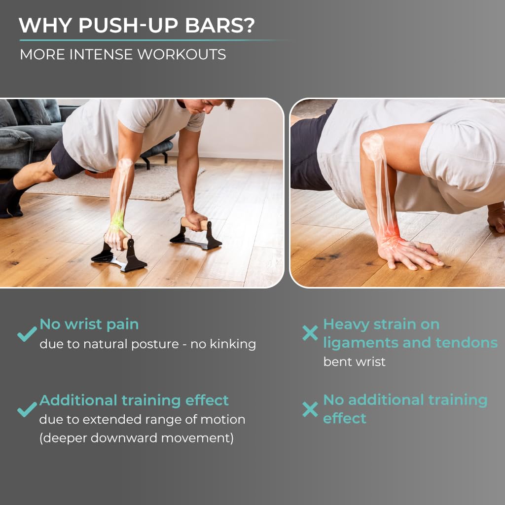 PULLUP & DIP Parallettes - Push Up Handles with Ergonomic Wooden Handles & Heavy-Duty Steel - Non-slip Parallettes Bars for Strength Training and Calisthenics - Press Up Handles for Push Ups