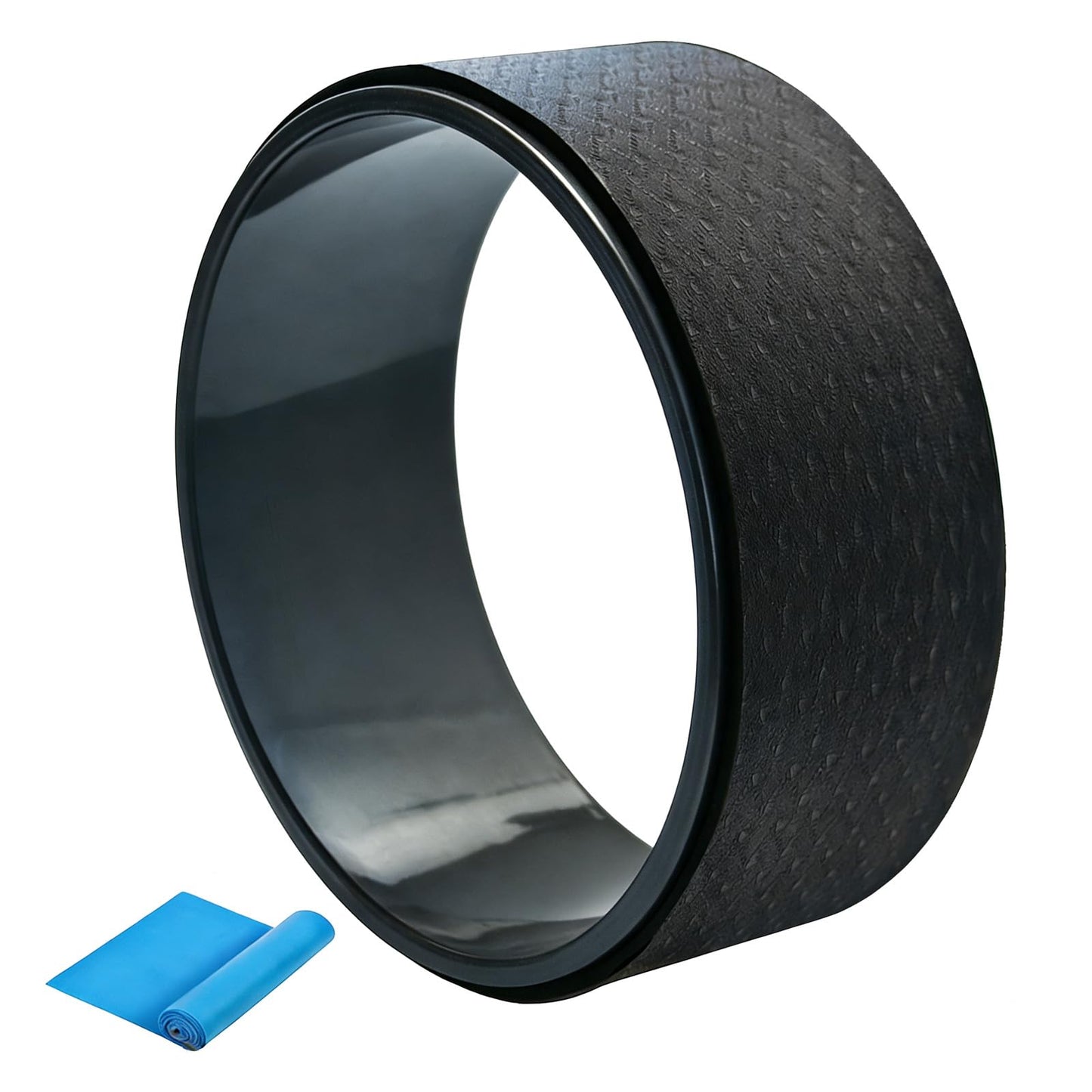 NGT 13 inch Yoga Wheel for Back Pain Strongest and Most Comfortable Dharma Yoga Prop Wheel with Free Bands (black-black)