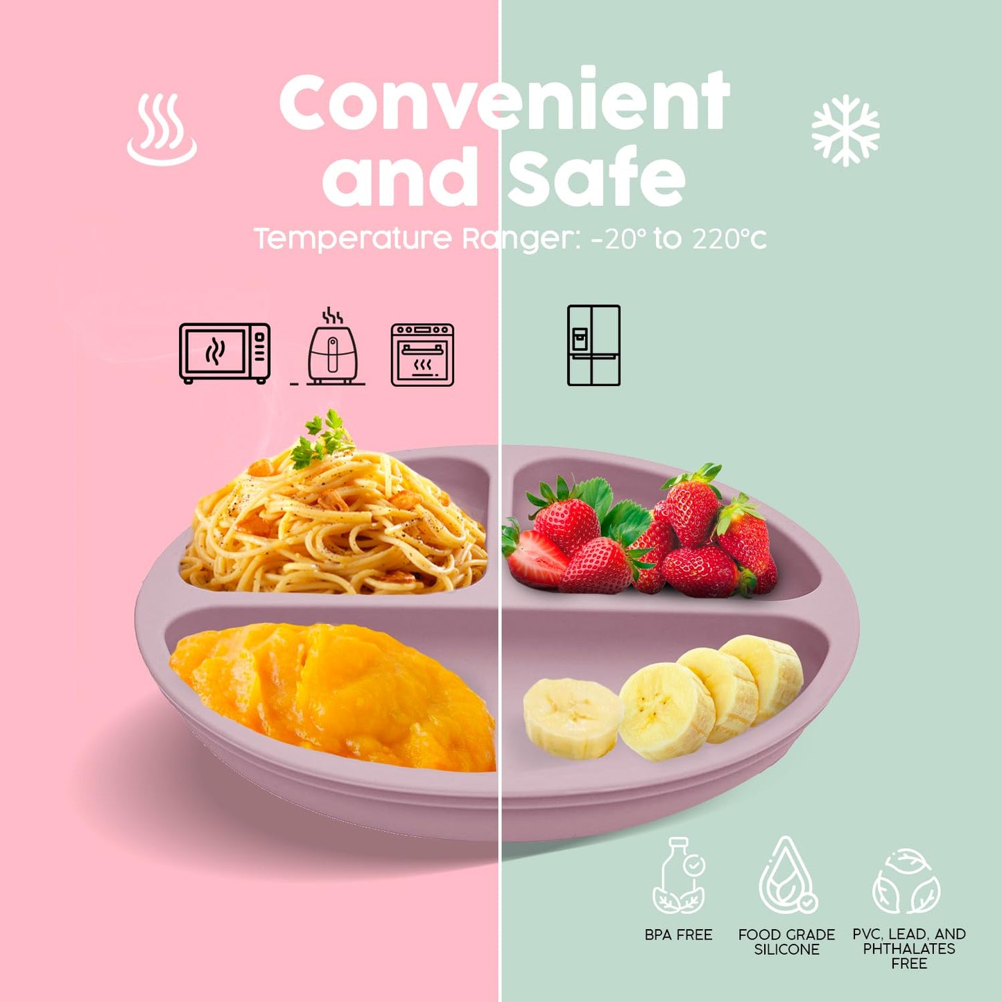 2025 Silicone Baby Feeding Set - All in One: Spoon, Fork, Suction Bowl, Divided Suction Plate, Sippy Cup, Silicone Bib and Travel Bib -6 + Month, Toddler & Baby silicone feeding set - BPA free, Pink