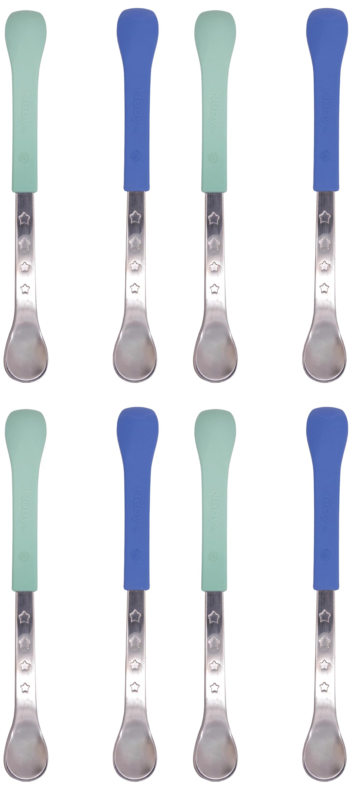 Nuby 2-in-1 Hot Safe Feeding Spoons - (8-Pack) Spoons for Babies 6+ Months - Blue and Aqua