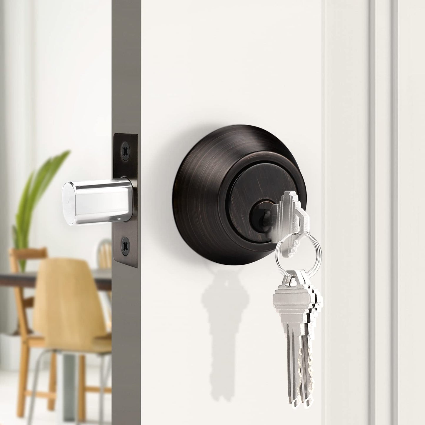 Probrico Oil Rubbed Bronze Round Double Cylinder Deadbolt Lock, Keyed Both Side Door Lock, Keyed Alike Combo 4 Pack