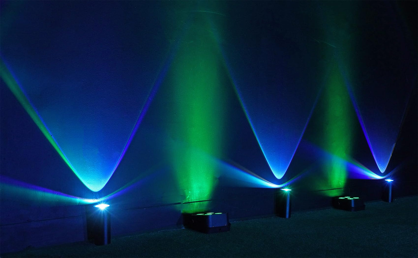 Rockville 12 Pack MINI Halo Black DJ Wash Effect Lights + Wireless Charging Case, Wireless DMX, 4 Group RF Remotes