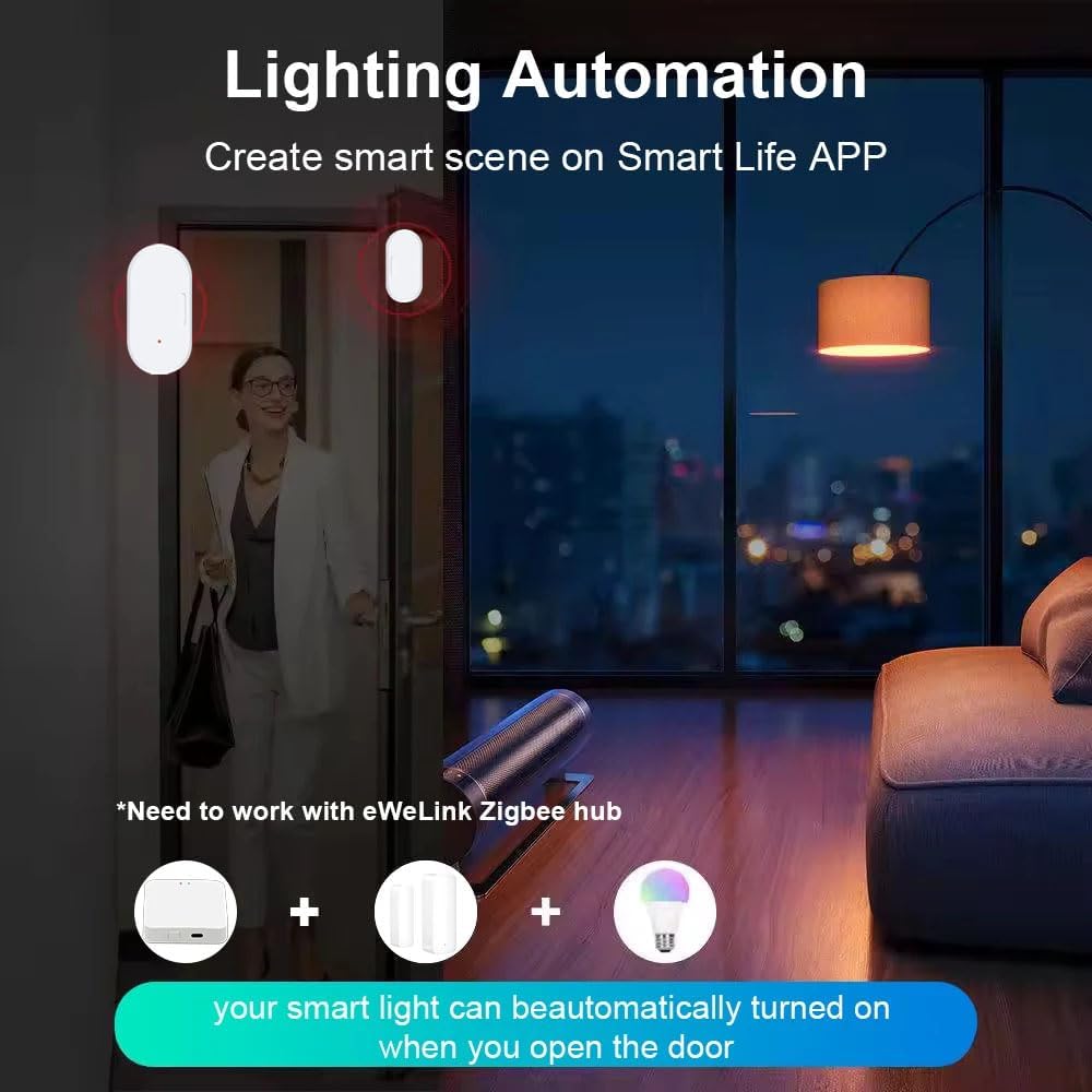 Haozee Door and Window Sensor, Requires Zigbee Hub, Zigbee Connection, Wireless Detector for Alarm Systems and Smart