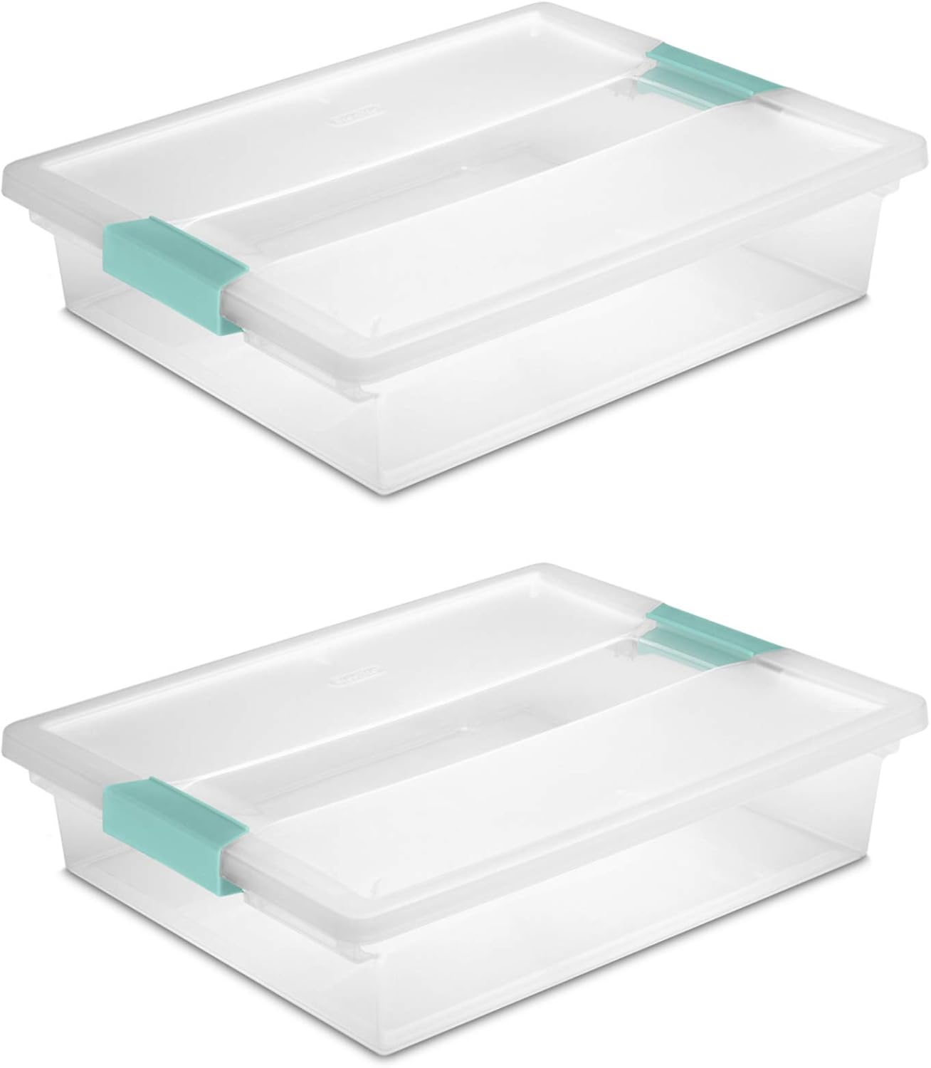 Sterilite Large Clip Box - Clear with Blue Aquarium Latches | Set of 2 for Easy Storage