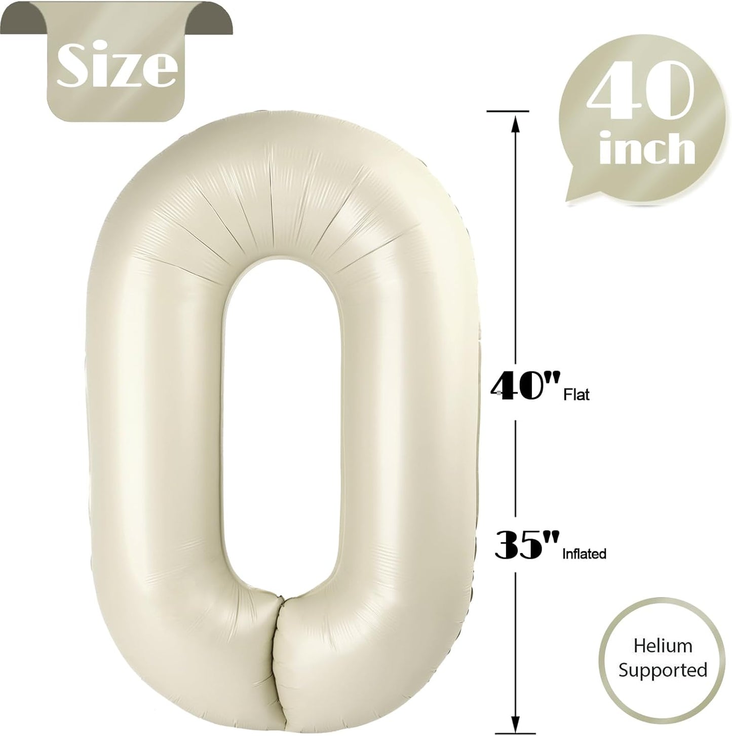Regine Switzerland Cream Number Balloon - 40 Inch Birthday Decoration for Milestone Celebrations