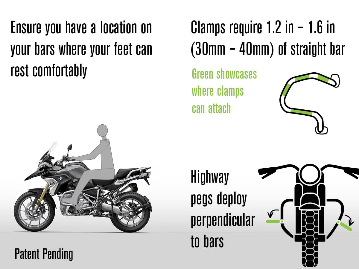 AltRider Universal Highway Pegs for Crash Bars Compatible With 1 Inch (25 mm) Diameter Bars - Heavy Duty, Rust-Resistant Motorcycle Foot Pegs with Non-Slip Clamp – Ideal for Long Rides - Silver