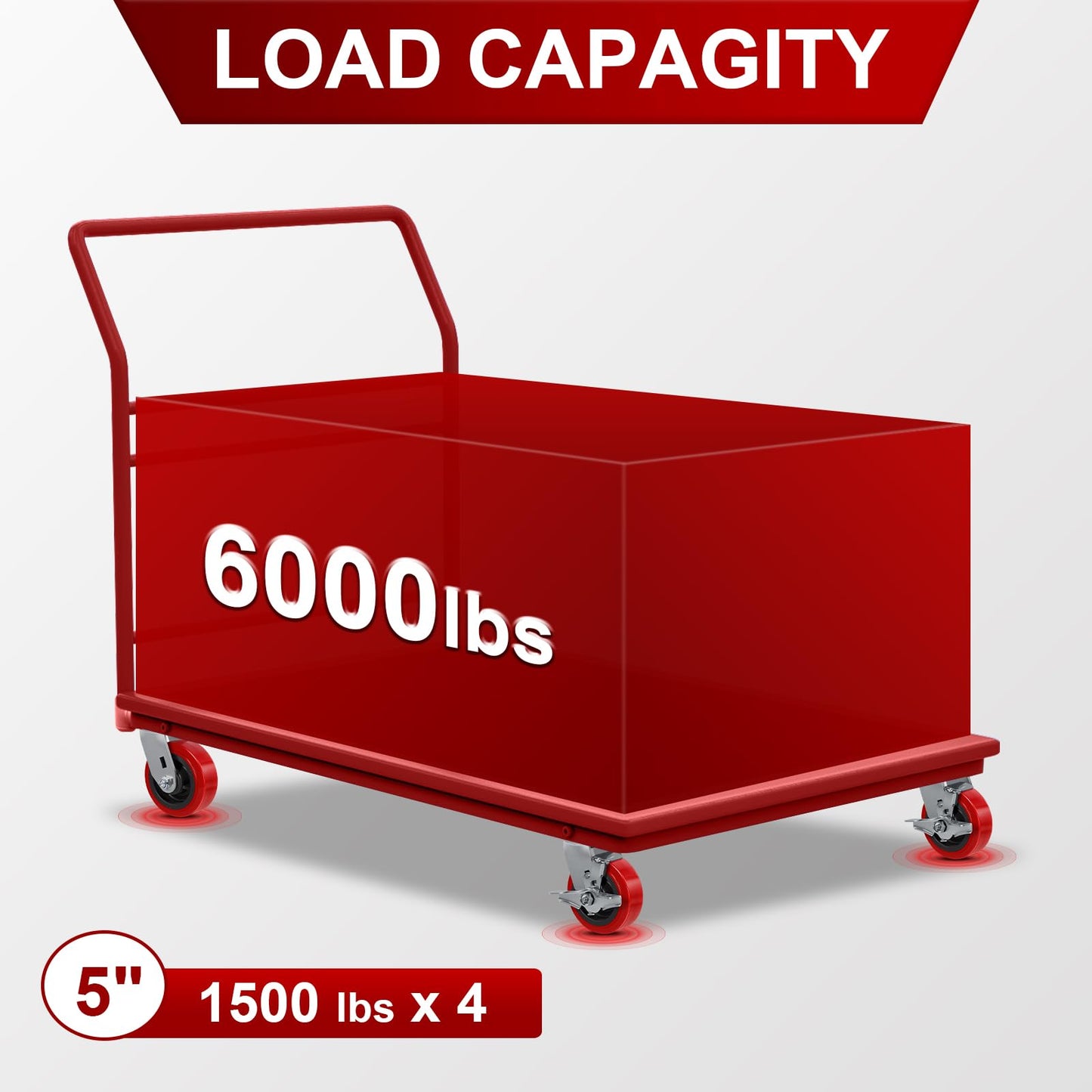 8"x 2" Heavy Duty Industrial Casters, Polyurethane on Polyolefin Core Wheel- Capacity up to 6000 Lbs (Set of 4), Use for Platform Truck, Industrial Equipment (4 Brake)