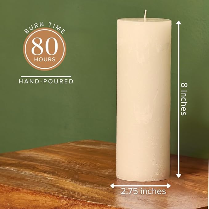 Simply Soson 3x8 inch Ivory Pillar Candles Set of 3, Rustic Texture, Unscented Ivory Candles, Dripless Candles, 3 inch Pillar Candles Ideal as Wedding, Parties, Spas, Dinner, Home Decoration, Church