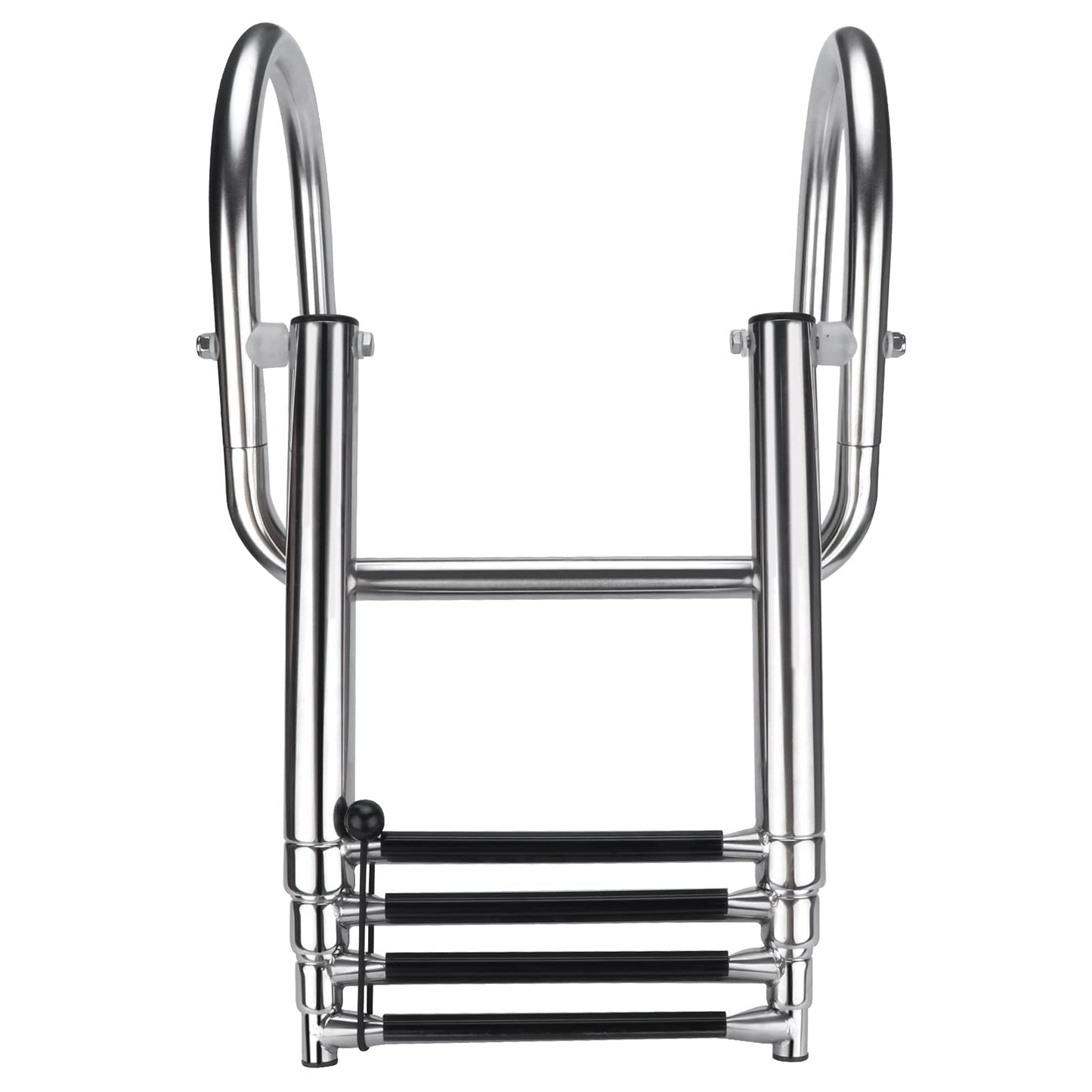 Hoffen 4 Step Pontoon Boat Ladder, Stainless Steel Telescoping Folding Boat Ladder Rear Entry Heavy Duty Custom Inboard with Pedal and Safe Handrails
