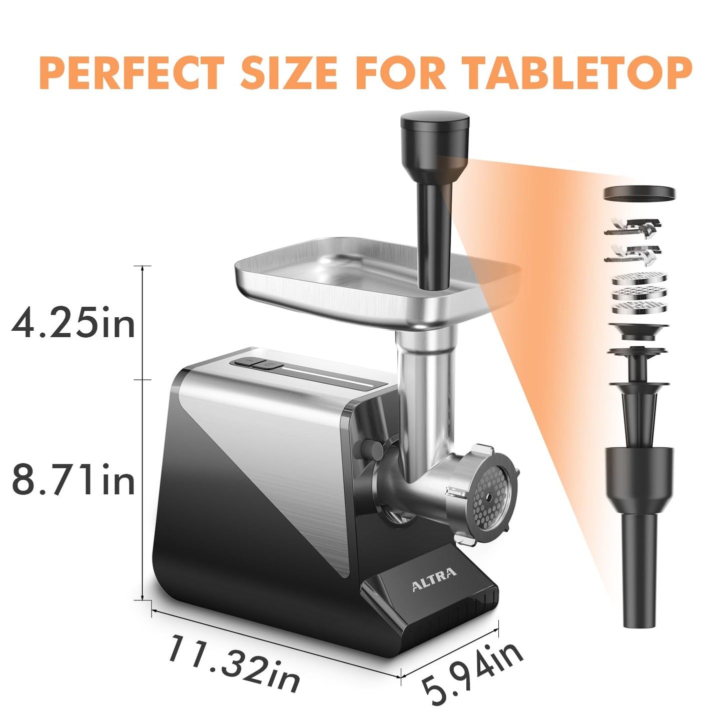 ALTRA LIFE #8 Meat Grinder, [3200W Max] Electric Heavy Duty Sausage Stuff with 2 Stainless Steel Blades and 3 Grinding Plates, Sausage Tube & Kibbe Kit, for Commercial & Home Use