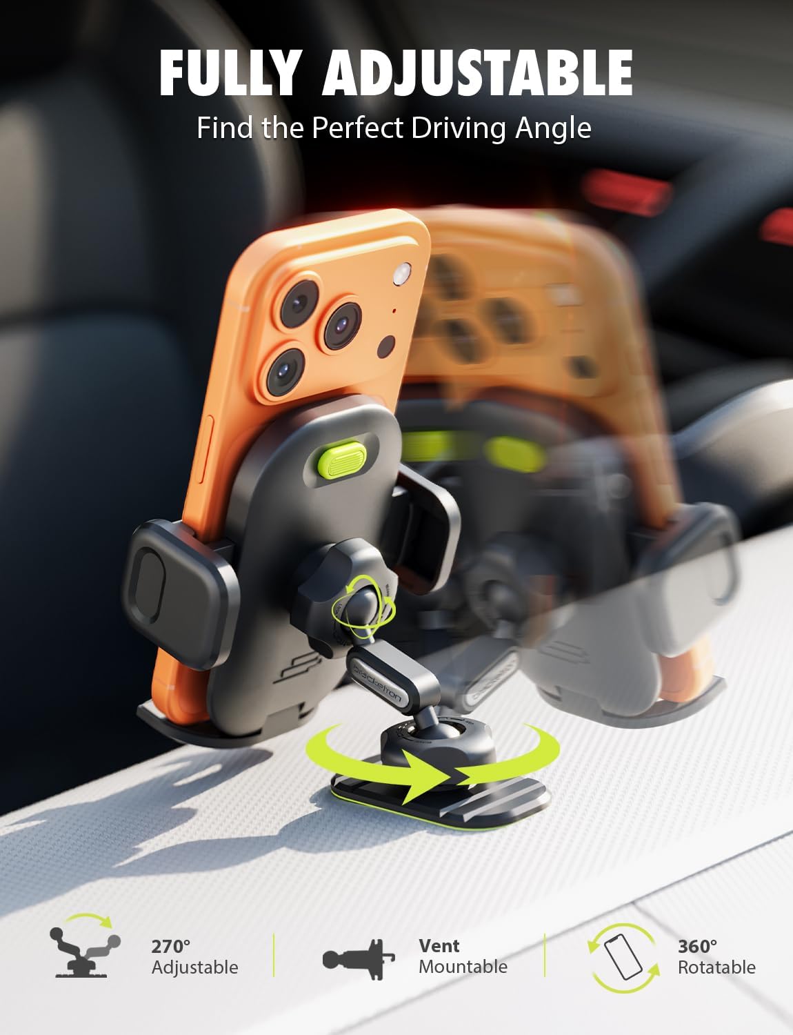 Bracketron TripGrip PRO Car Phone Holder Mount - Phone Holders for Your Car with One-Button Expansion for Vent & Dash