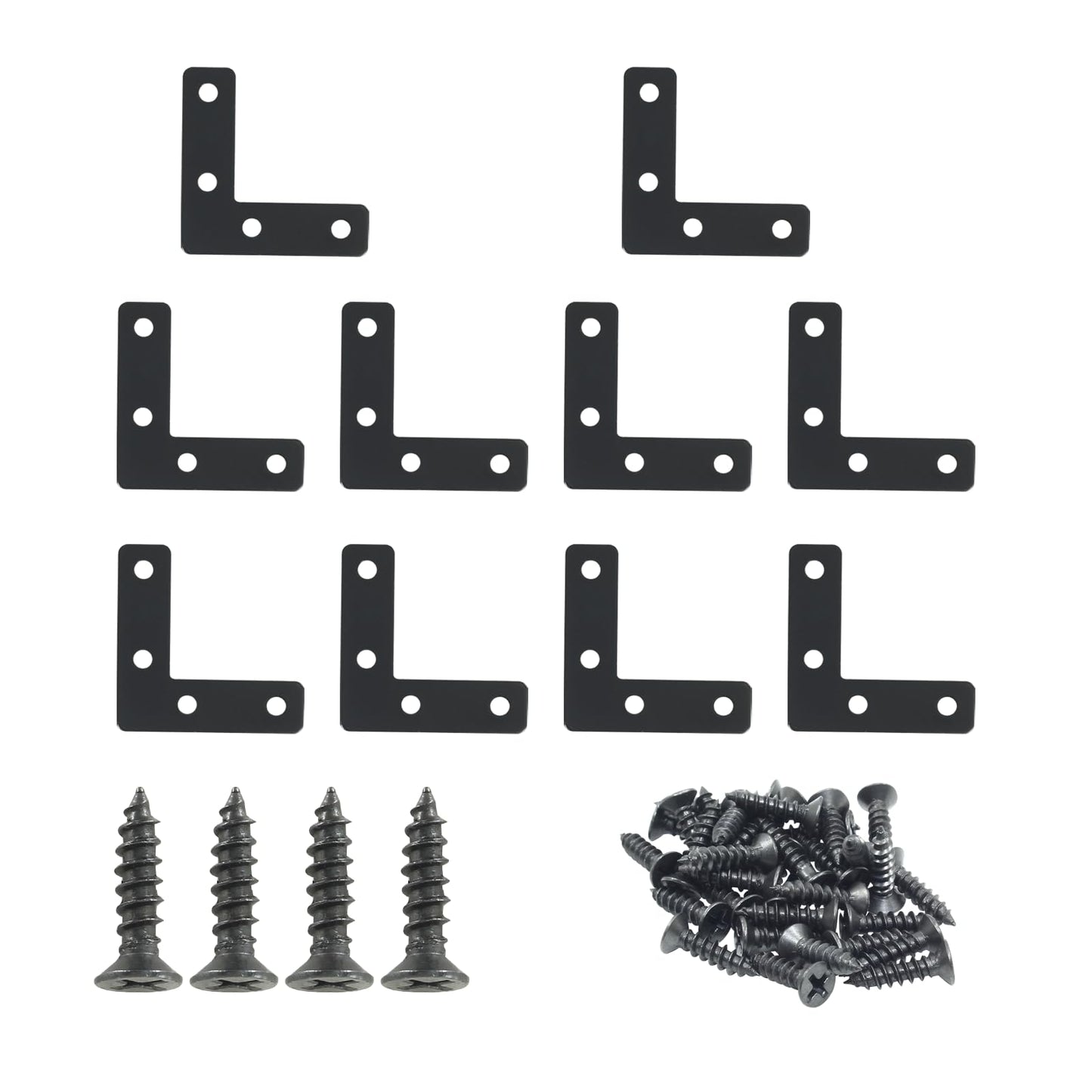 Hordion 10Pcs 2 x 2 Inch L Bracket Corner Brace (50 X 50mm), Iron Flat Corner Bracket Heavy Duty, Metal L Shaped Bracket Support Brace, Right Angle Bracket Repair Plates with Screws