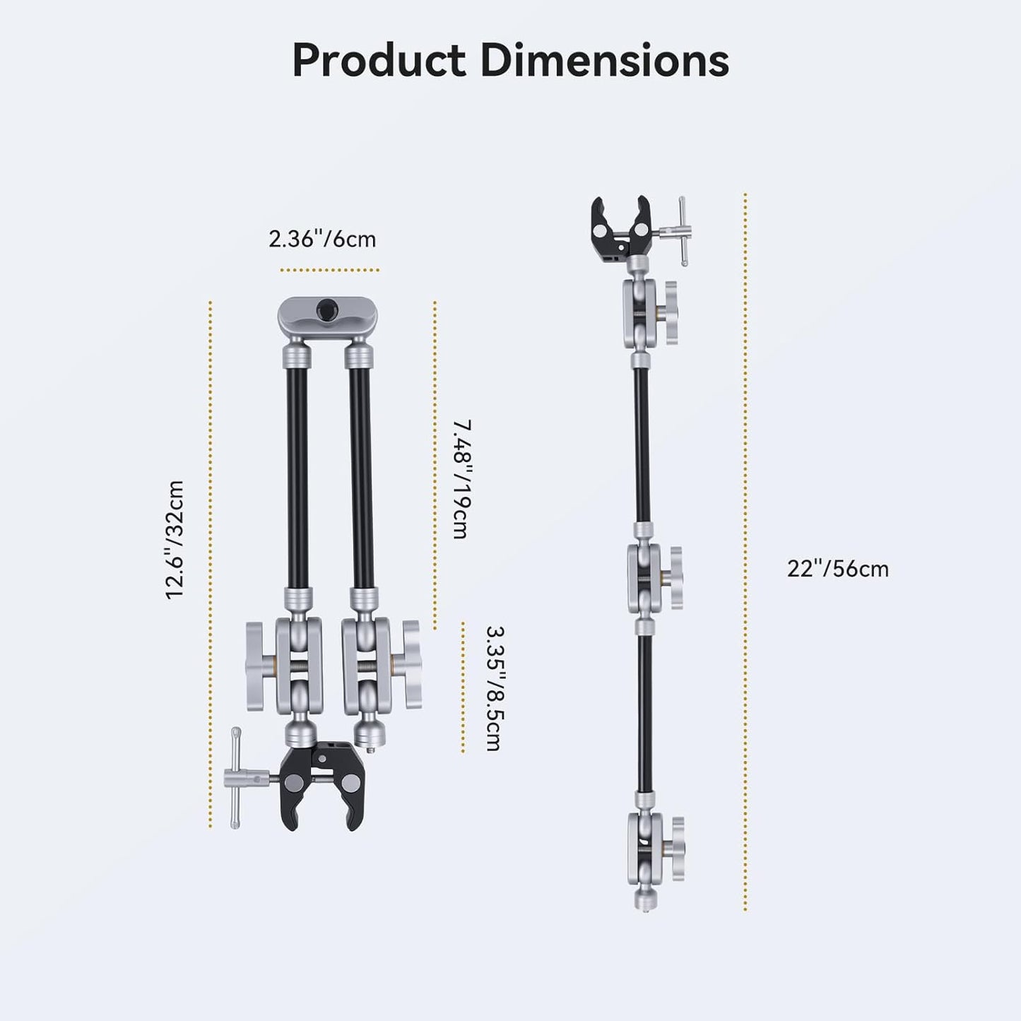 UTEBIT 22" 1/4" Magic Arm w Clamp Mount, Desk Camera Mount Articulating Friction Boom w Arm Thread Adapter, Overhead