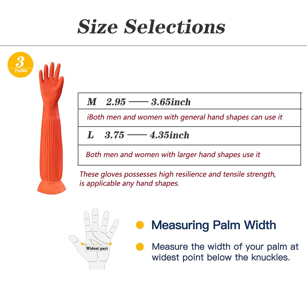 Vsootal 3 Pairs Household Extra Long Kitchen Gloves for Washing Dishes，20.05inches Rubber Cleaning Gloves，Reusable Latex Living Wash Gloves，Long Sleeves(Large, Red)