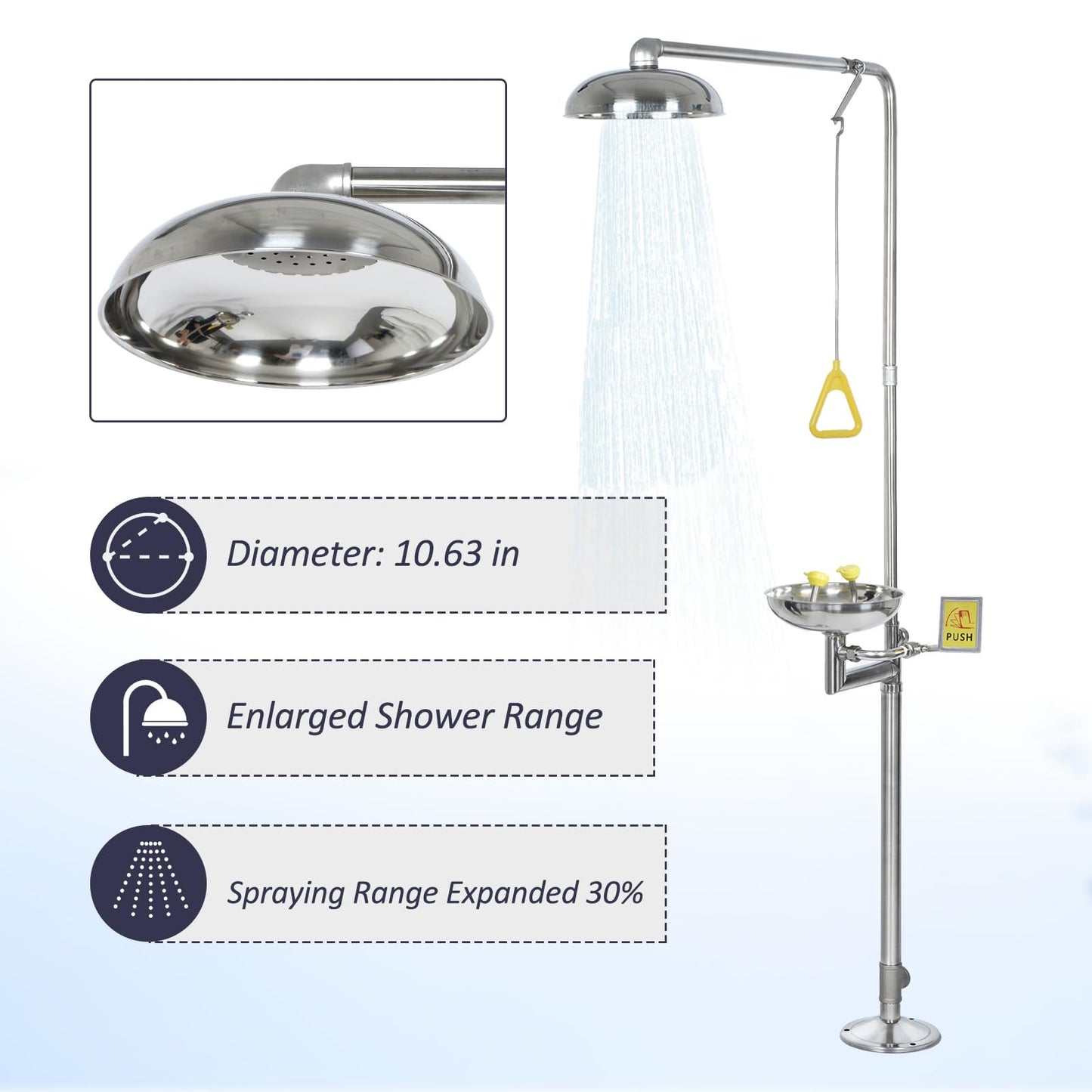 AIWFL 304 Stainless Steel Eye Wash Station, Emergency Shower Eyewash Station, Combination Eye Wash Shower Station for Industrial & Commercial Use, NPT Threads, with Eyewash Sign