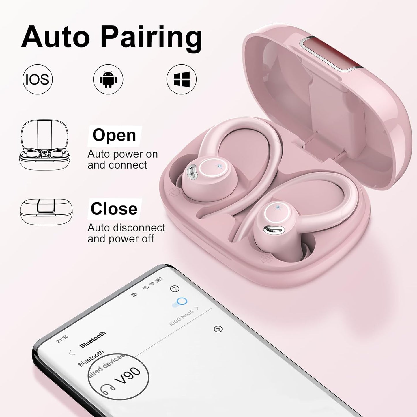 5.3 48H IPX7 Wireless Earbuds Bluetooth Headphones Sports, Earphone with ENC Mic, Stereo Deep Bass Bluetooth Earbuds