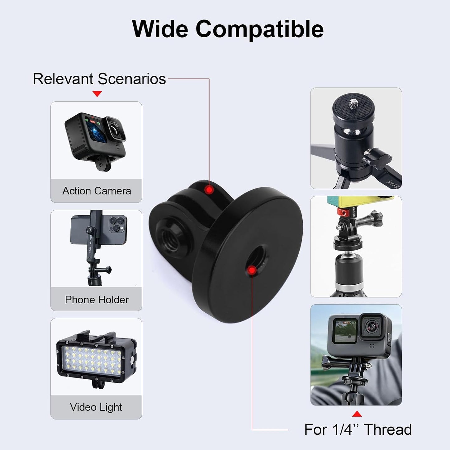 Mechrig 13/12/11/10/9,2 Pack 1/4"-20 Aluminum Tripod Mount Adapter for Gopro Hero Compatible with Standard Threaded