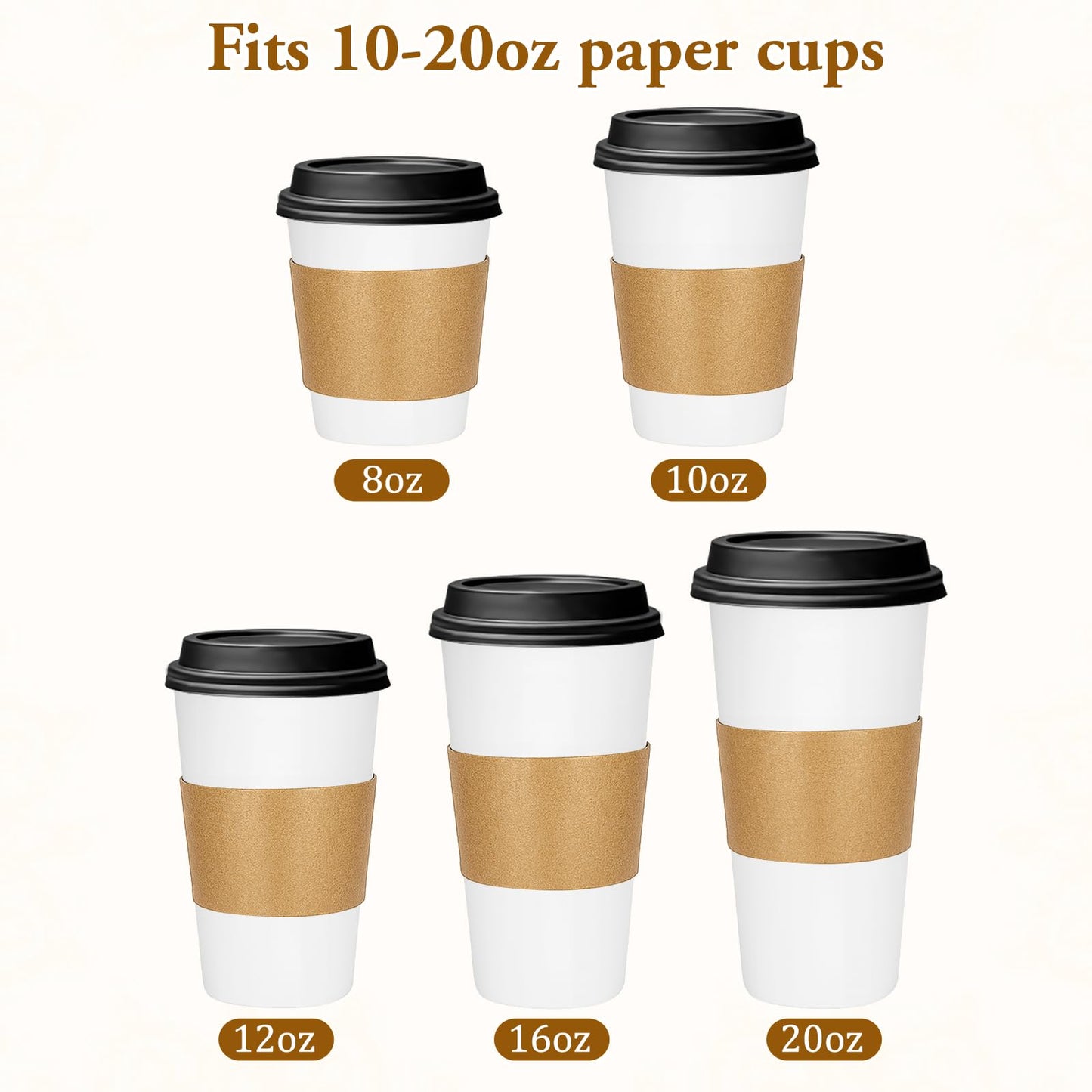 Bruislard 200 Packs Disposable Coffee Cup Sleeves for Hot or Cold Drinks, Coffee Holder Sleeves, Paper Corrugated Cups Jackets, KraftPaper Cup Sleeve Fit for 8oz 10oz 12oz 16oz 20oz Cups