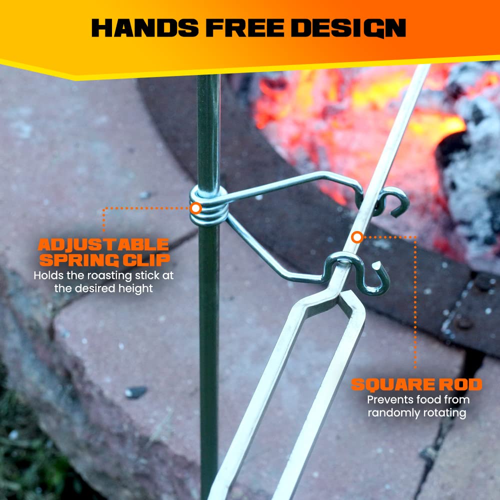 Roastin’ Pal Campfire Roasting Sticks for Hands-Free Cooking - Kid Safe Marshmallow Roasting Sticks - Smores Sticks with Stable Base & Adjustable Height - Dishwasher Safe Roasting Marshmallow Sticks