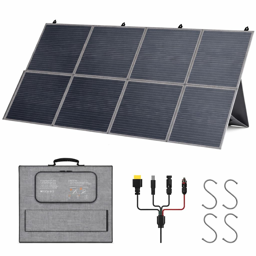 400W Portable Foldable Solar Panel, 23% High Efficiency, PD45W USB-C QC3.0 USB-A XT60 DC Port, Solar Charger with Dual Kickstands for Camping RV Off-Grid 12V Battery (400W 39 × 74 in)