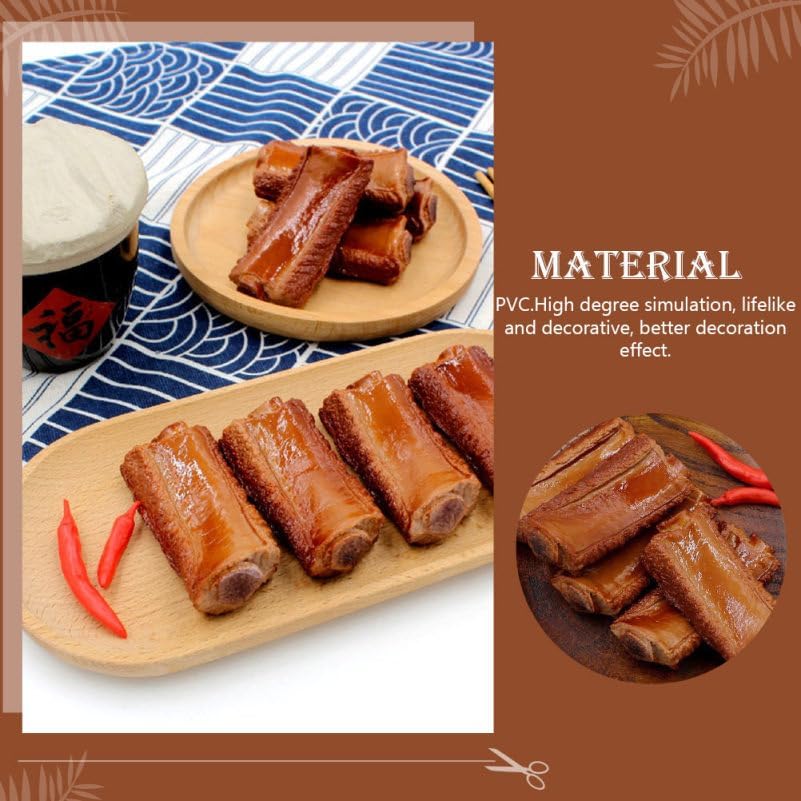 3 Housoutil Simulation Braised Pork Chops Food Model Pieces Realistic Fake Ribs Props for Home Kitchen Decoration